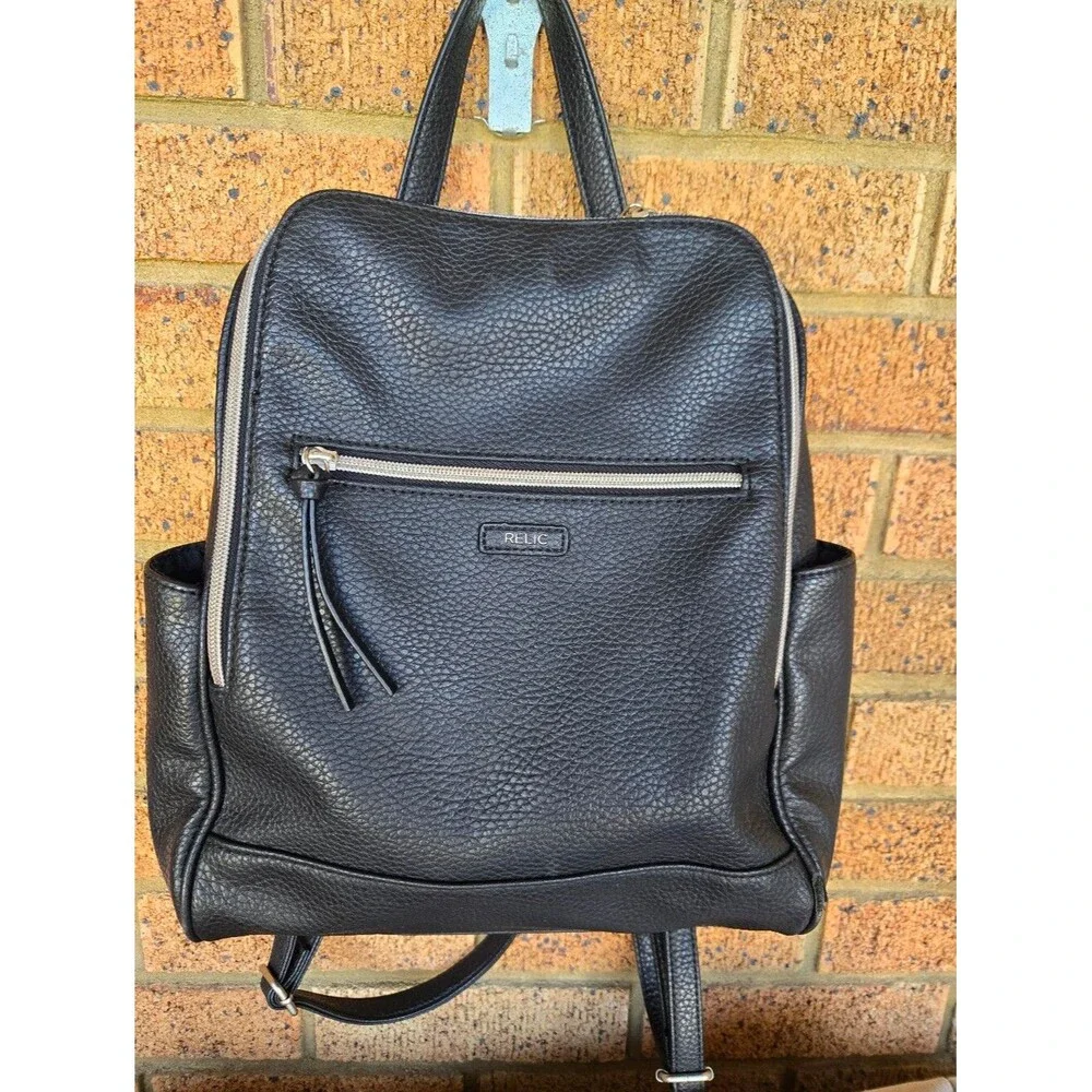 Relic by Fossil Black Pebbled Leather Minimalist Urban Backpack